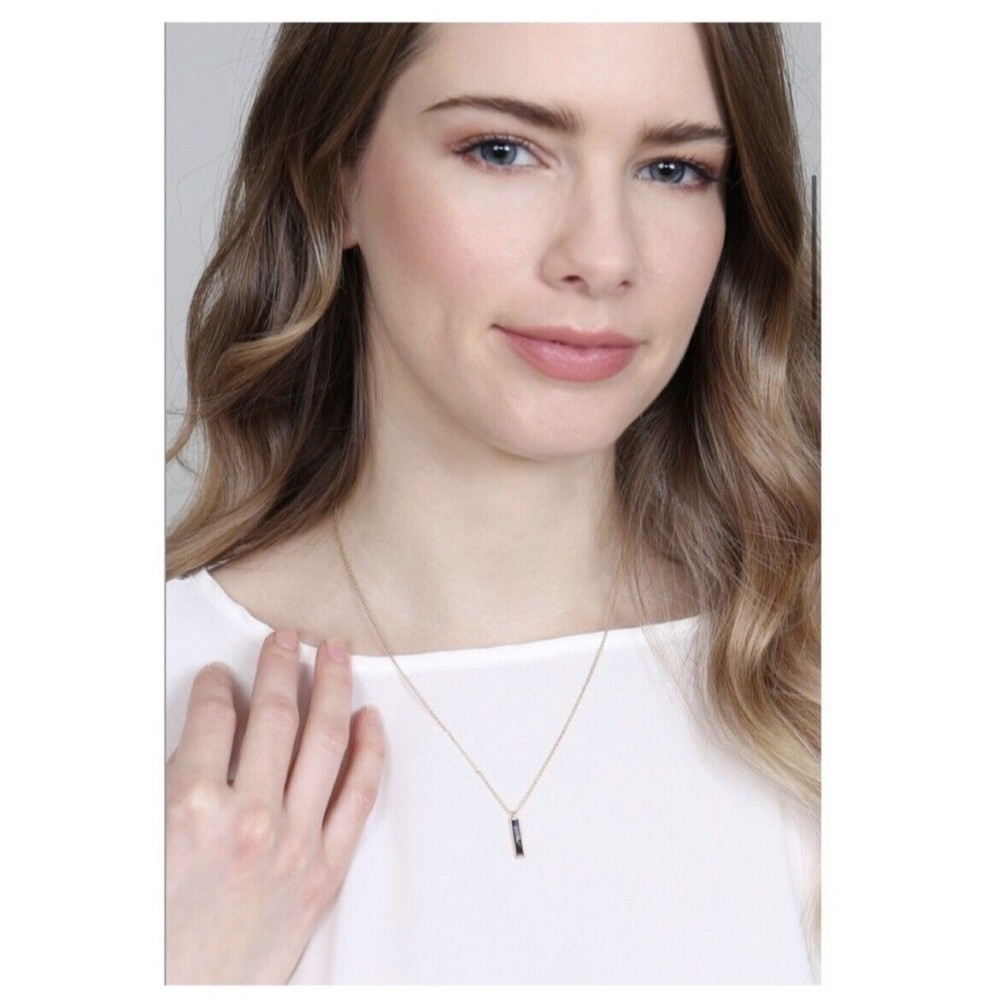 Crystal Avenue Genuine Abalone Shell Bar Pendant Necklace Gold Plate NEW